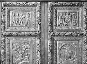Four door panels depicting scenes from the Old and New Testament